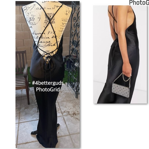 ASOS Design Satin Slip Maxi Strappy Adjust Back Trumpet Cocktail Dress US 6 UK10 - Picture 2 of 16